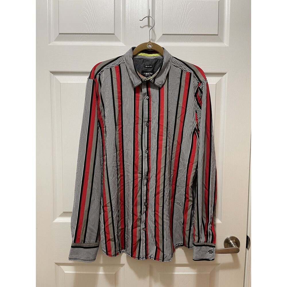 Geometrix Men's Slim Fit Button Long Sleeve Shirt Size XL Striped
